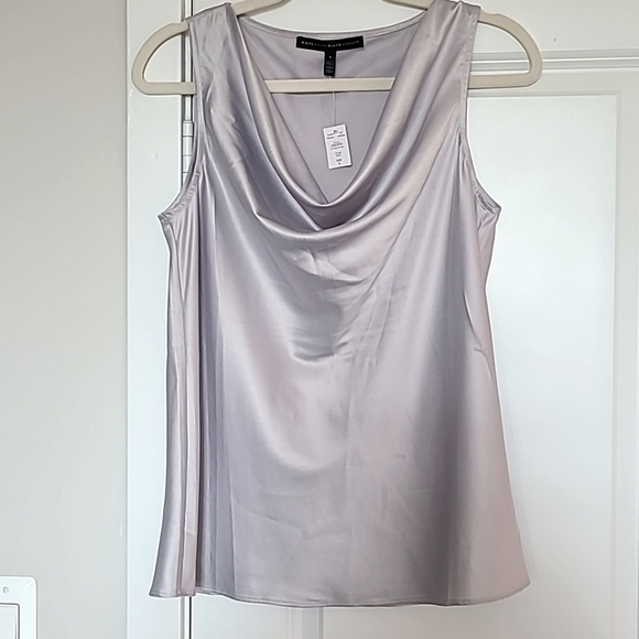 NWT White House Black Market Elegant draped-neck sleeveless Top. Silver. Size S - Picture 1 of 2